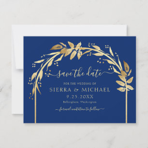 Save The Date Arche de mariage élégante à feuillage bleu royal e