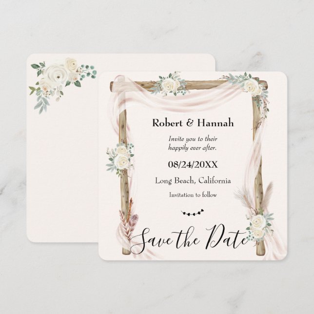 Save The Date Arche de mariage floral crème bohème Enregistrez l (Devant / Derrière)