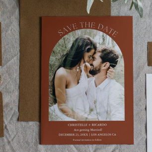 Save The Date Arche Terracotta Orange Brûlé Monogramme Mariage 