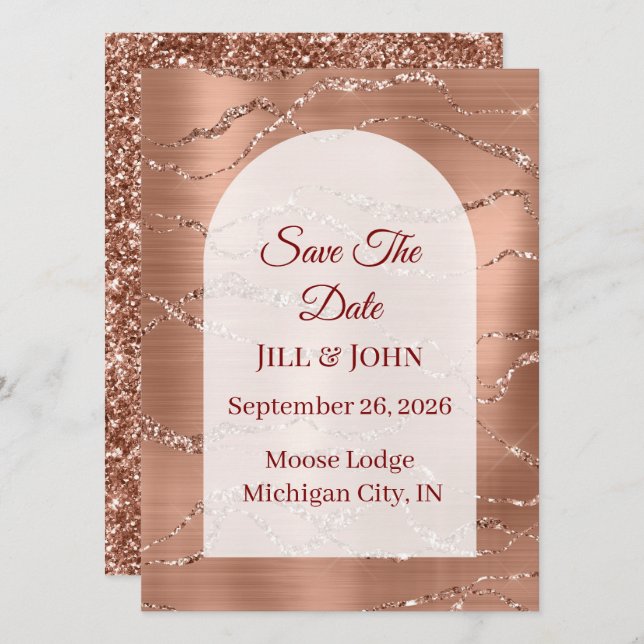 Save The Date Arched Wedding Rose Gold Card (Front/Back)