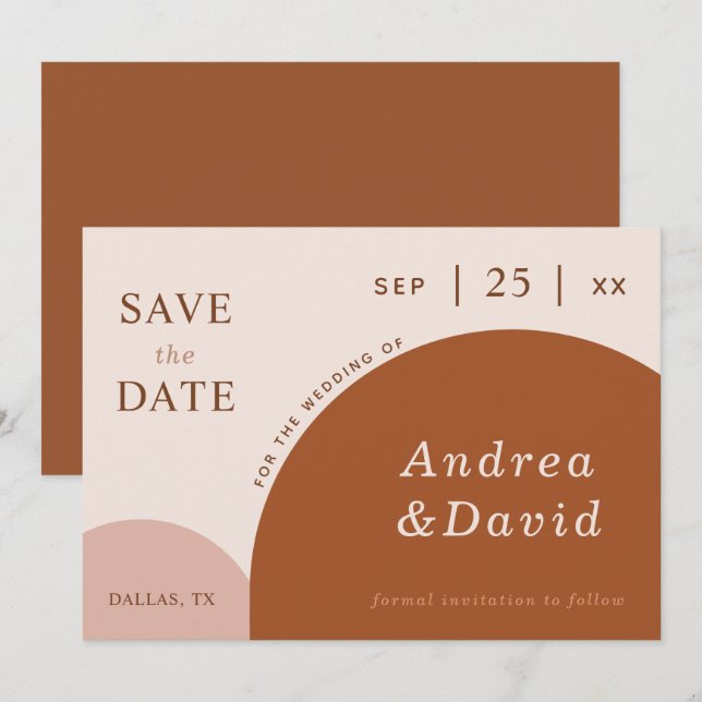 Save The Date Arches géométriques en terre cuite et crème Boho A (Devant / Derrière)