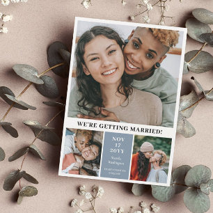 Save The Date Ardoise Bleu 3 Photo Collage moderne Enregistrer l