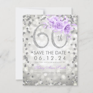 Save The Date Argent 60e Anniversaire Purple Lumières Enregistre