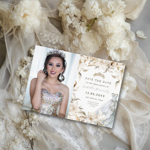 Save The Date Argent blanc Floraux hiver Quinceañera