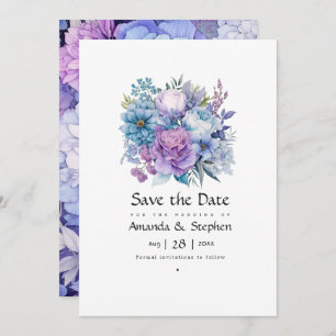 Save The Date Argent, bleu Icy et Mariage floral Lilac