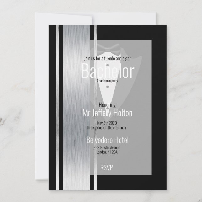 Save The Date Argent, noir & blanc bande enregistrer la date (Devant)