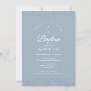 Save The Date Argent Stardust Baptême Christening Dusty Blue