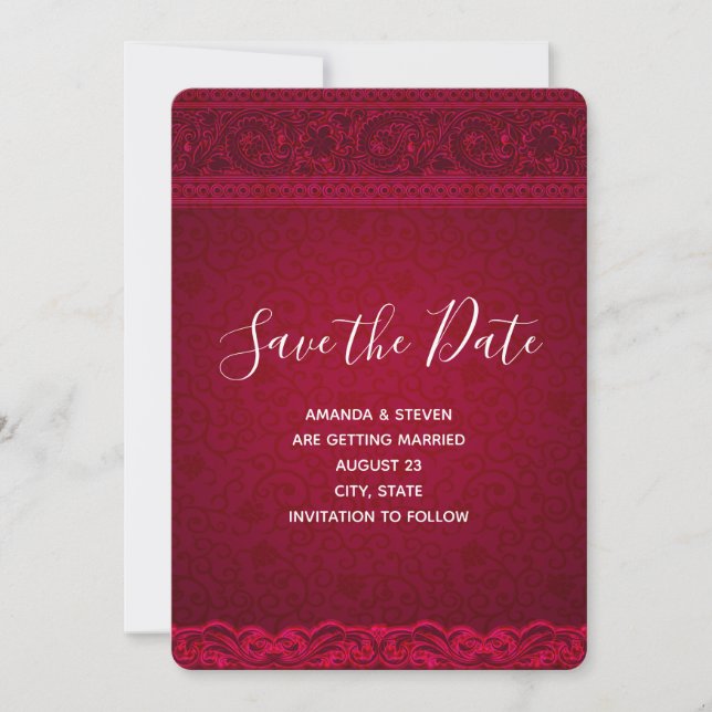 Save The Date Arrière - plan rouge élégant et élégant (Devant)
