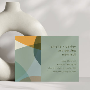 Save The Date Art Abstrait Moderne Vert Sauge Turquoise Mariage 