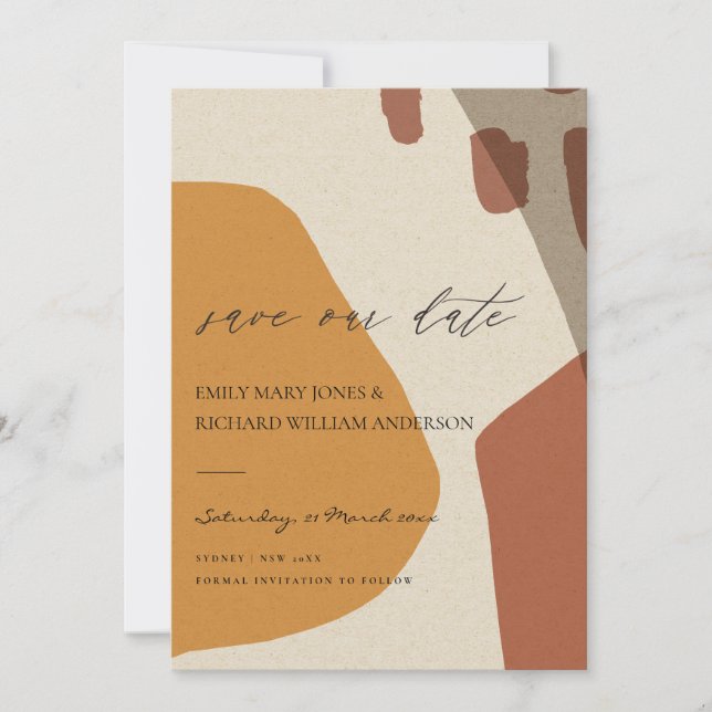SAVE THE DATE ART ARTISTIQUE ABSTRAIT MODERNE EN TERRACOTTA JAUN (Devant)