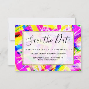 Save The Date Art de l'explosion de brosse rose néon