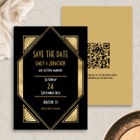 Art Déco Black Gold QR Code Mariage Enregistrer La