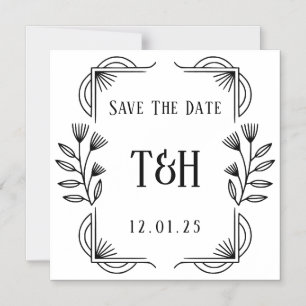 Save The Date - Art Deco Botanical Monogram Magnetic Invitation
