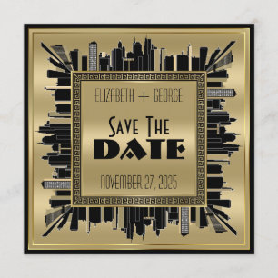 Save the Date Art Deco Gatsby Glamour Gold Black Invitation