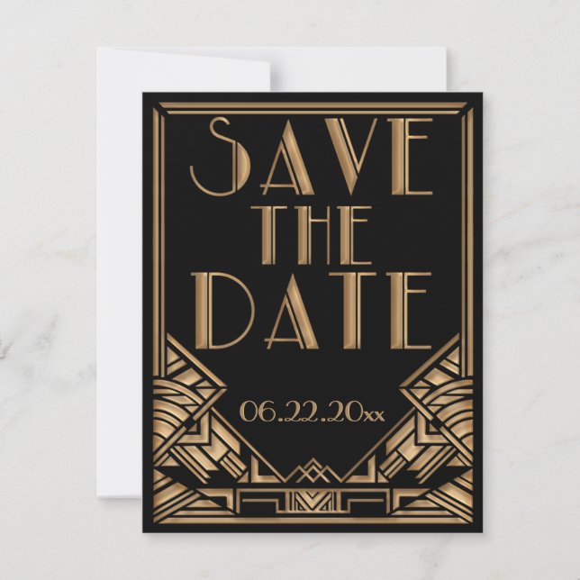 Save The Date Art Déco Gatsby Style Mariage Enregistrer la date (Devant)