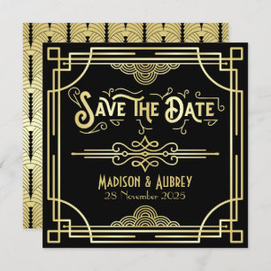 Save The Date Art Déco Mariage Elegant Or Noir Grand Gatsby