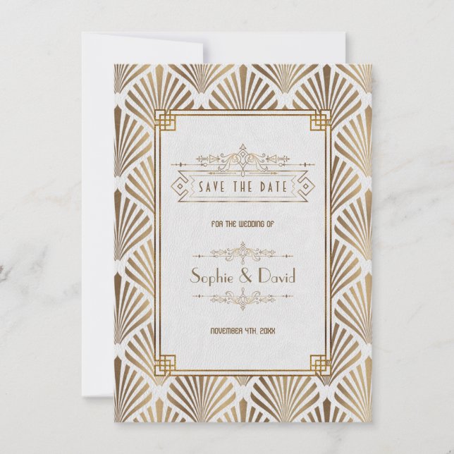 Save The Date Art Déco White Gatsby 1920 Enregistrer la date (Devant)