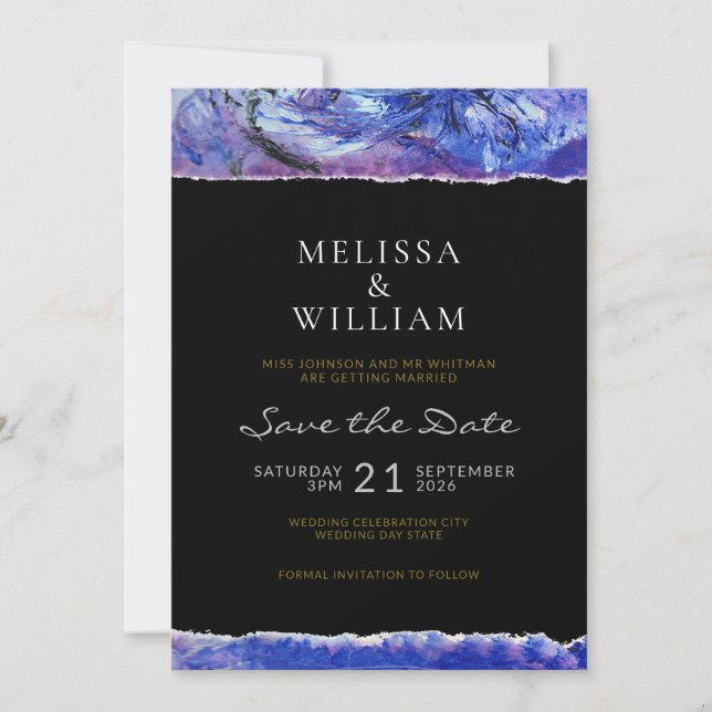 Save The Date Art Mariage noir bleu (Devant)