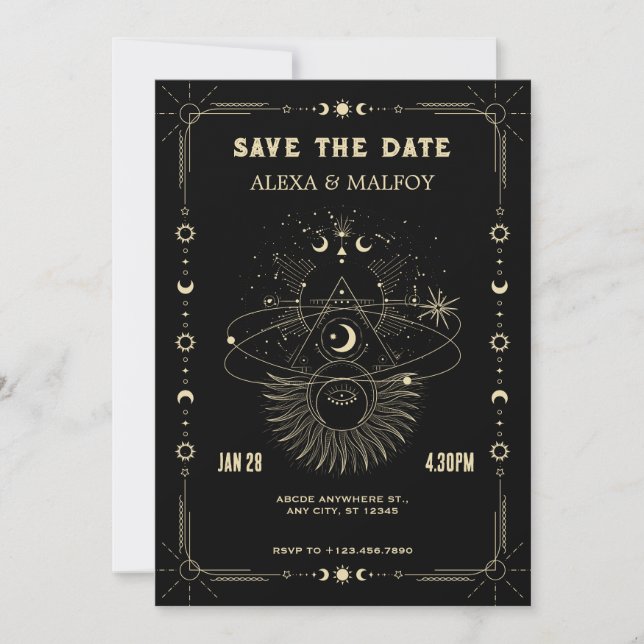 Save The Date Art mystique lune céleste mariage (Devant)