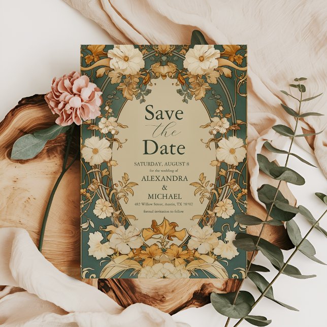 Save The Date Art Nouveau Mariage d'Arc Botanique Or (Créateur téléchargé)