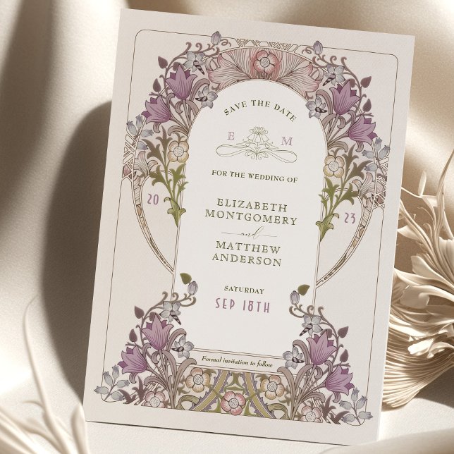 Save the Date Art Nouveau William Morris Lavender Invitation (Creator Uploaded)