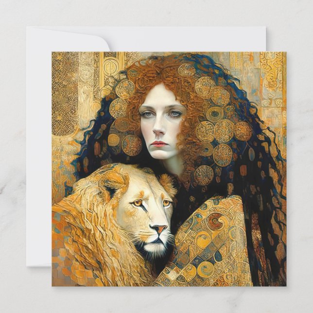 Save The Date Art Nouveau Woman With Leon Inspired By Klimt (Devant)