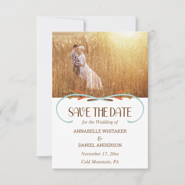 Save The Date Art populaire scandinave Automne couleurs Mariage (Devant)