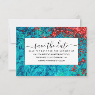 Save The Date Artiste Neon Orange Turquoise Vert Acrylique Peint