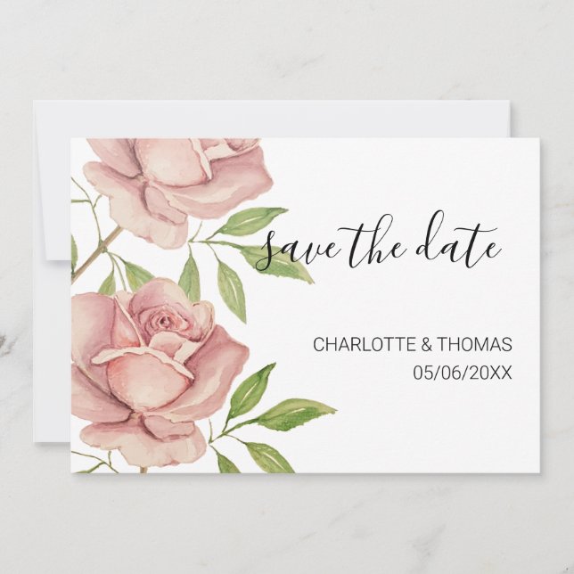 Save The Date Artistic Blush Rose aquarelle  peint à la main (Devant)