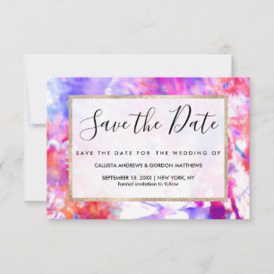 Save The Date Artsy Abstrait Été Rose Violet Orange Tie Dye