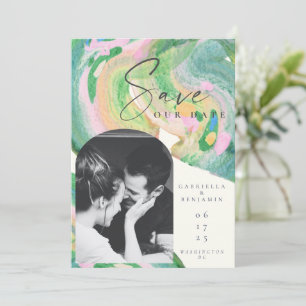 Save The Date Artsy Abstrait Vert aquarelle Mariage photo
