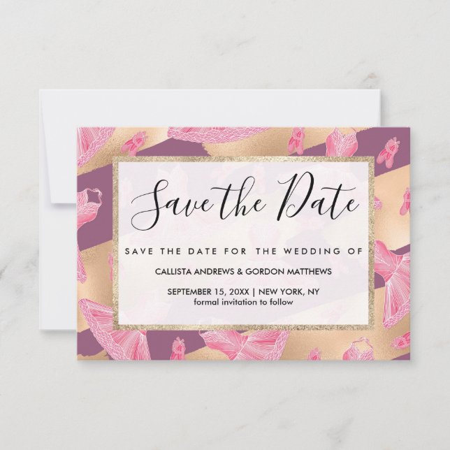 Save The Date Artsy Girly Rose or violet Ballerina Robe Chaussur (Devant)