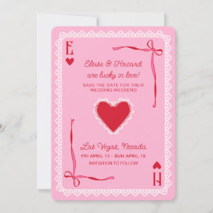 Save The Date As de cœur en dentelle rose Mariage coup de chance