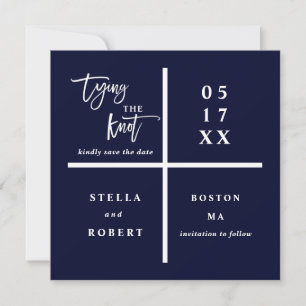 Save The Date Attacher le noeud   Photo Mariage moderne bleu