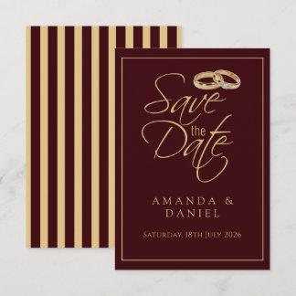 Save The Date Auburn Brown Gold Ring Diamond Stripes Wedding