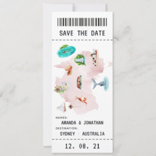 Save The Date Australian Mariage Boarding Pass Enregistrer la da