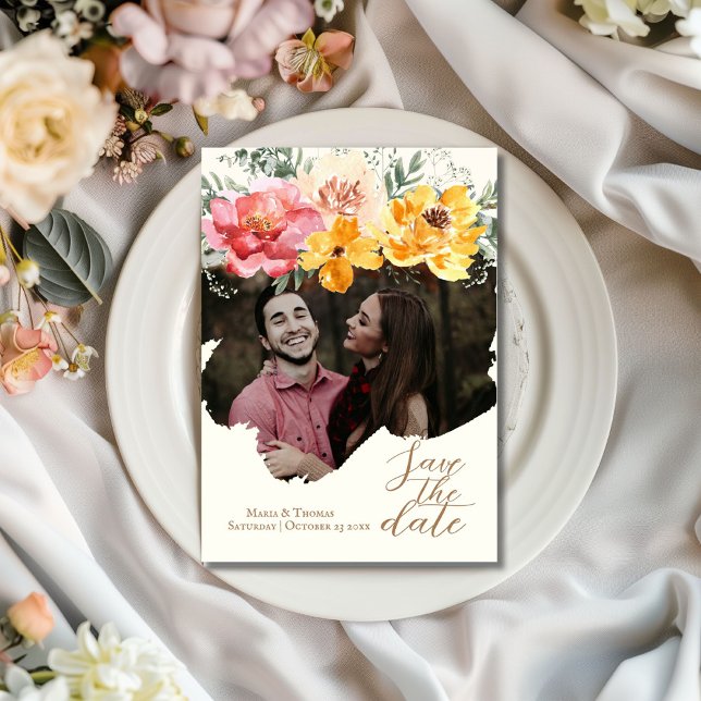 Save The Date Automne Automne Floral Élégant Mariage Enregistrer (Créateur téléchargé)