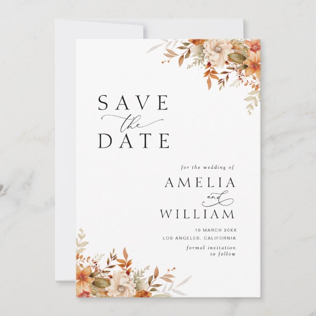 Save The Date Automne automne mariage floral enregistrer la date (Devant)