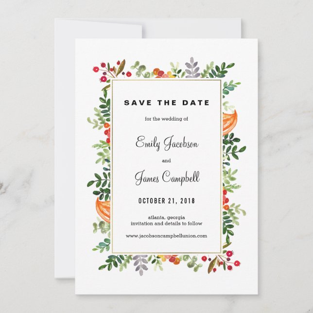 Save The Date Automne Blooms Mariage de automne Enregistrer la c (Devant)