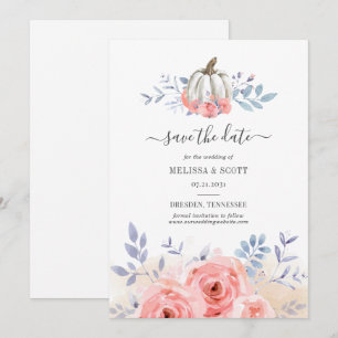 Save The Date Automne Blush rose Roses Citrouille Floral