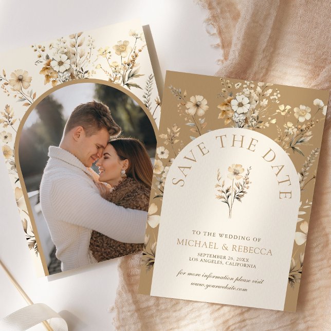 Save The Date Automne Boho Fleur sauvage photo Mariage (Créateur téléchargé)