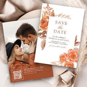 Save The Date Automne Brûlé Orange Floral Terracotta Mariage pho