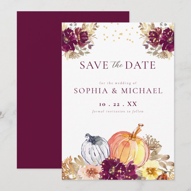 Save The Date Automne Citrouille automne fleurs Enregistrer la d (Devant / Derrière)