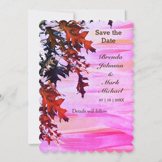 Save The Date Automne Coloré Feuille rose tourbillon Enregistrer (Devant)