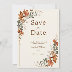 Save The Date Automne Élégant Feuille Rustique Mariage Intempore