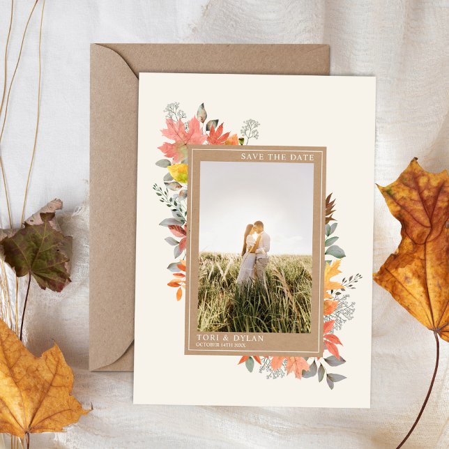 Save The Date Automne Feuilles Feuillage Mariage Photo (Créateur téléchargé)