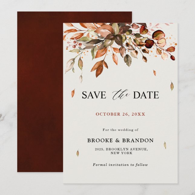 Save The Date Automne Feuilles Russe Pays Boho Mariage (Devant / Derrière)
