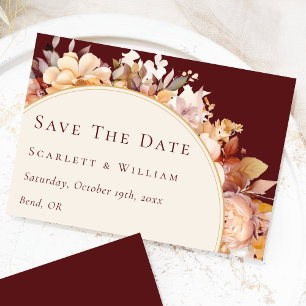 Save The Date Automne Floral Bourgogne Crème Moderne Mariage
