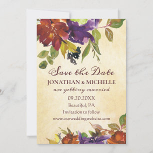 Save The Date Automne Floral Purple Orange Mariage Inspirant