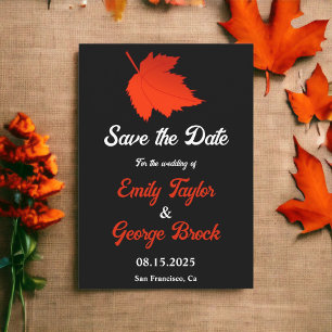 Save The Date Automne Noir Et Blanc Rouge Feuille Mariage de aut
